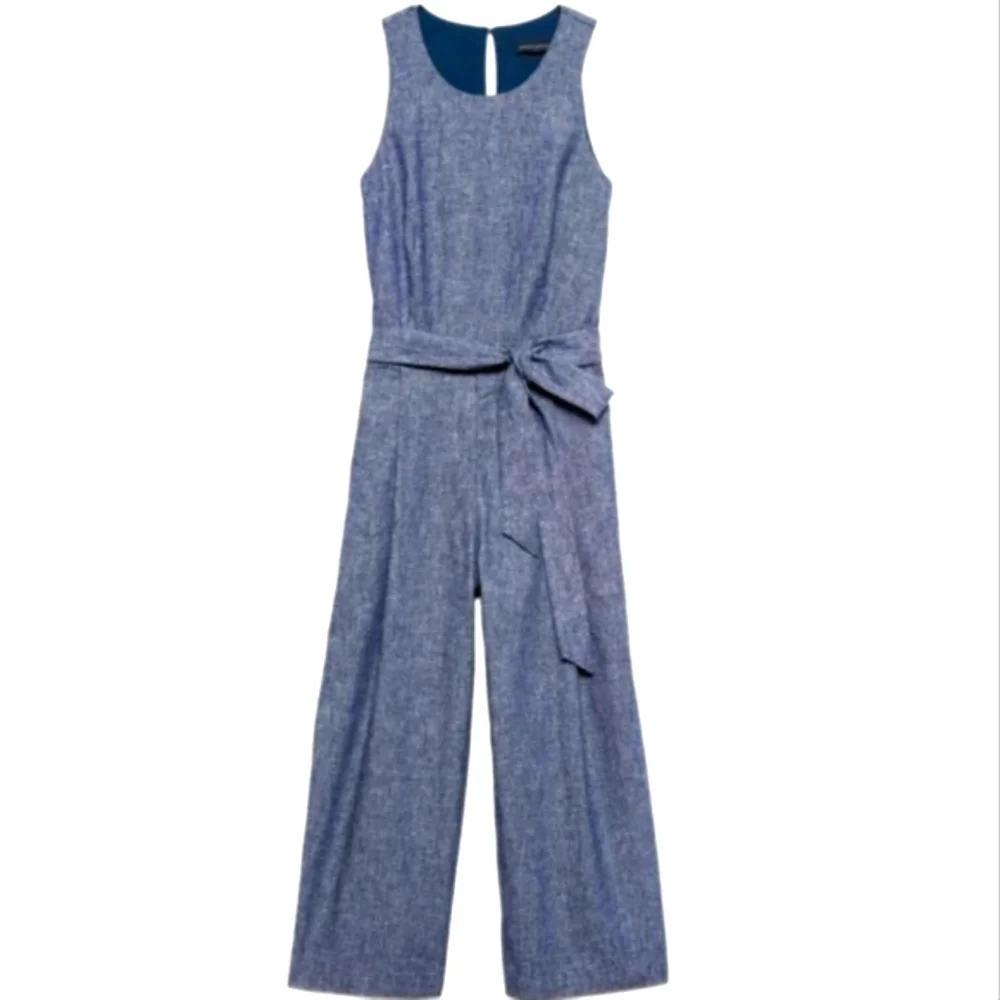 Nwot Banana Republic Blue Chambray Sleeveless Wideleg Midi Jumpsuit